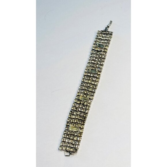 Vintage Silver-Tone Rhinestone Bracelet With Rectangular Accents - Picture 3 of 9